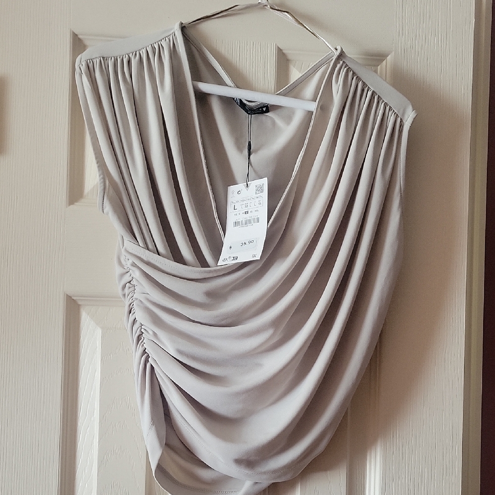 Elegant Gray Women's Drape Top